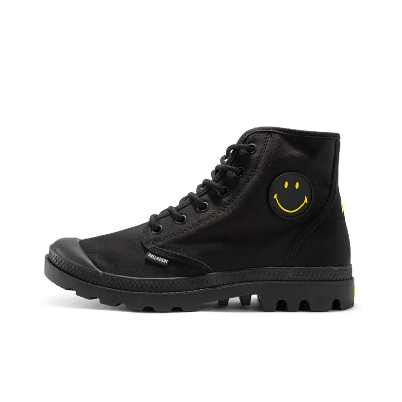 SMILEY x Palladium Pampa Hi Be Kind Wear-Resistant Cushioning Breathable High-Top Canvas Shoes Unisex Black-0