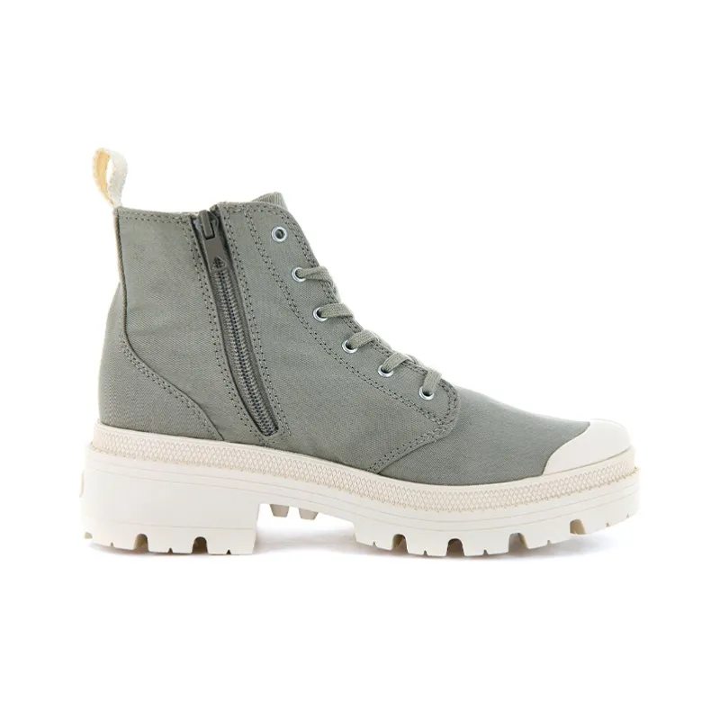 Palladium Pallabase Twill Dune Anti Slip Wear Resistant High Top Canvas Shoes Women's Gray Green-1