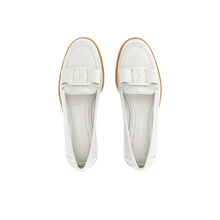 FERRAGAMO Viva Loafers Casual Single Shoes Women's White-3