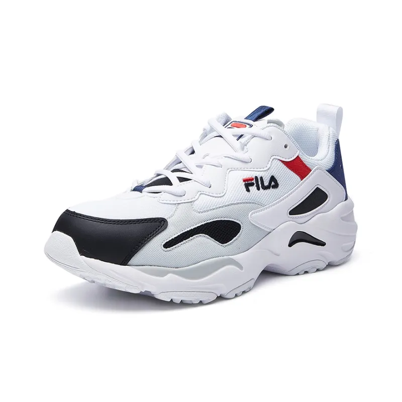 FILA Tracer Cushioning Abrasion Resistant Breathable Low Top Chunky Sneakers Men's White Black-1
