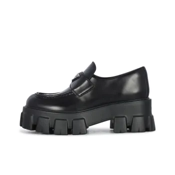 PRADA Brushed Leather Monolith Loafers 'Black' Women's