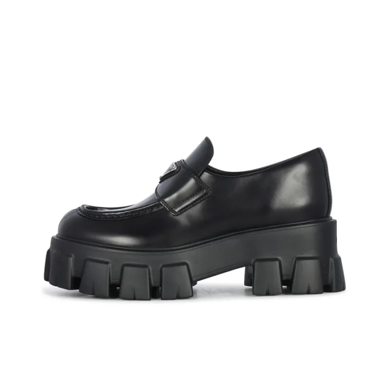 PRADA Brushed Leather Monolith Loafers 'Black' Women's-0