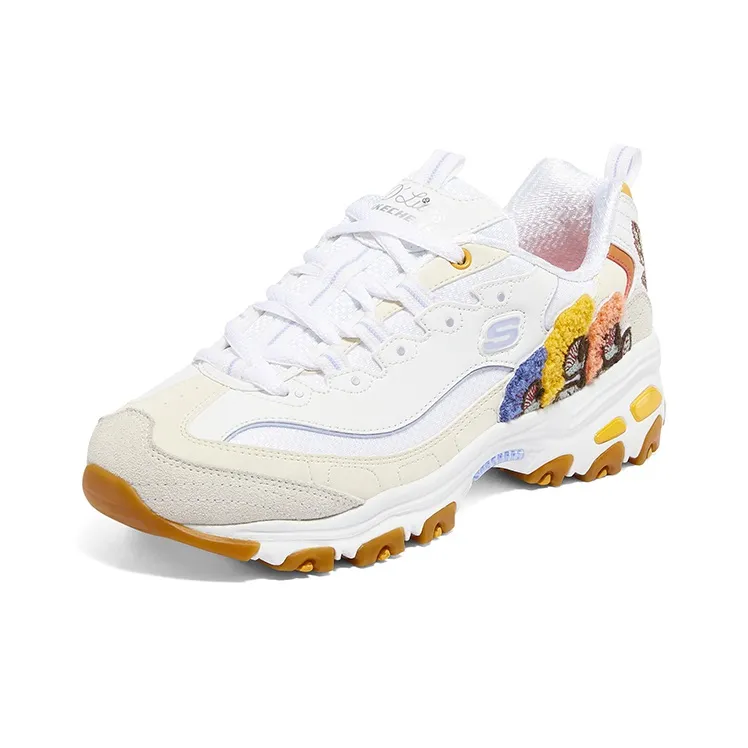 Skechers D'LITES 1.0 Cushioning Height Increasing Low Top Chunky Sneakers Women's White Multicolor-2