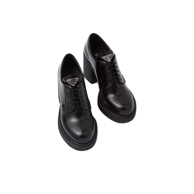 PRADA Lace Up 85mm Heels Black Brushed Leather Women's-2