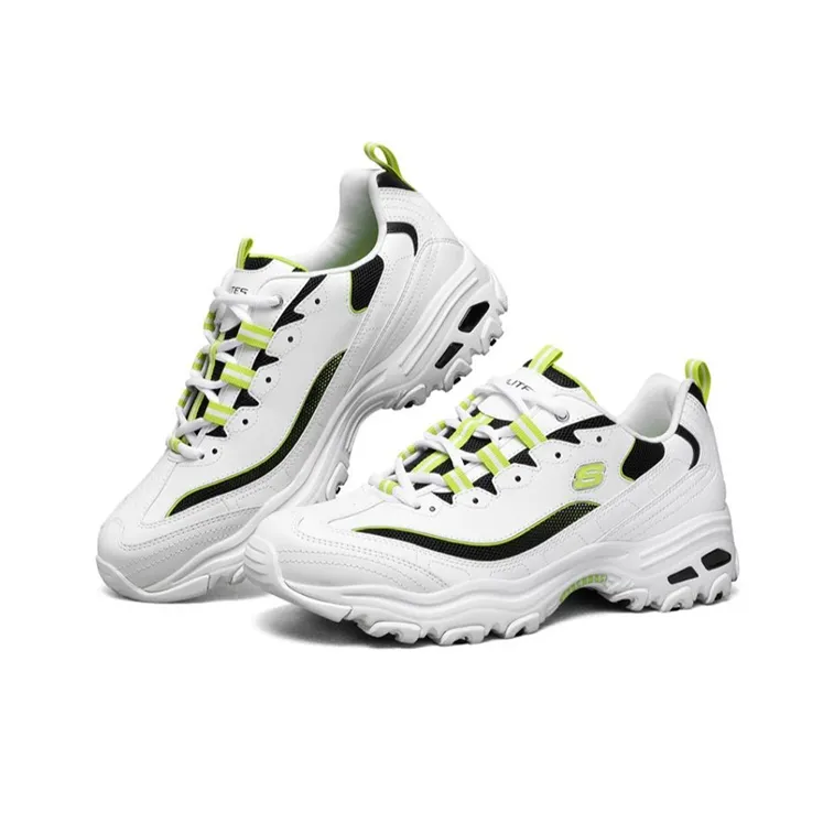 Skechers D'LITES 1.0 Cushioned Wear Resistant Breathable Low Top Chunky Sneakers Men's White Black Green-2