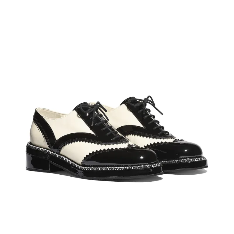 CHANEL Flat Shoes Women's Black White-2