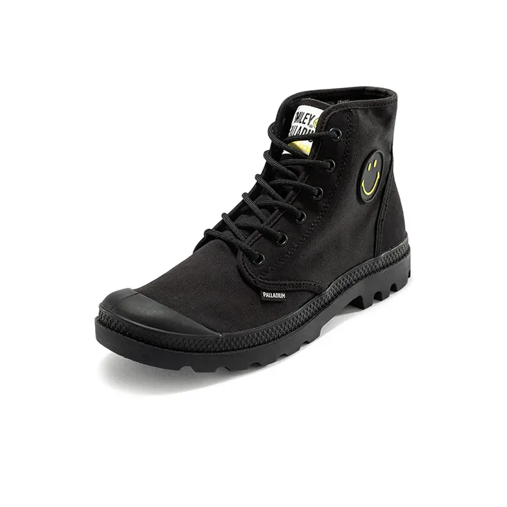 SMILEY x Palladium Pampa Hi Be Kind Wear-Resistant Cushioning Breathable High-Top Canvas Shoes Unisex Black-1
