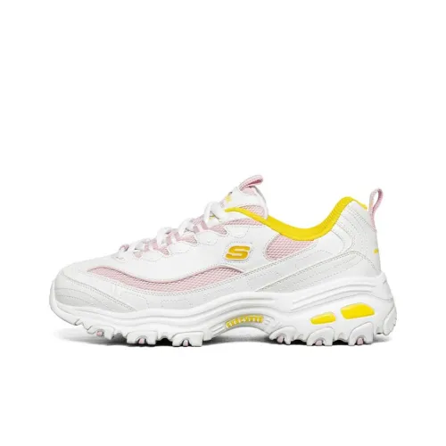 Skechers D'Lites 1.0 Chunky Sneakers Women's Low-Top White/Pink Yellow