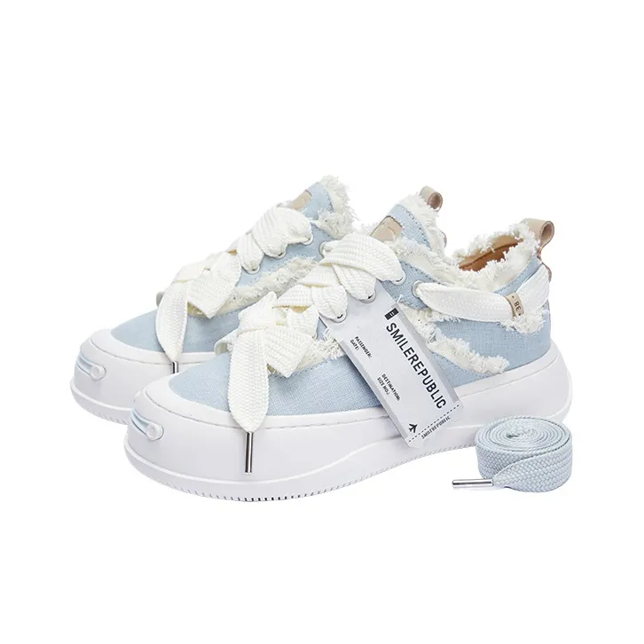 SMILEREPUBLIC Laugh Series Anti Slip And Wear Resistant Height Increasing Low Top Canvas Shoes Unisex Blue-2
