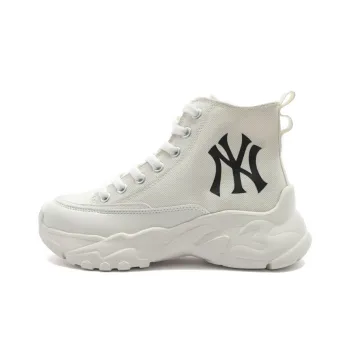MLB Chunky High New York Yankees Wear Resistant Height Increasing High Top Canvas Shoes Unisex White