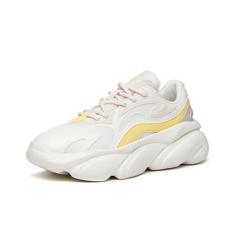 Anta Life Collection Anti Slip And Wear Resistant Breathable Low Top Chunky Sneakers Women's White Yellow-2