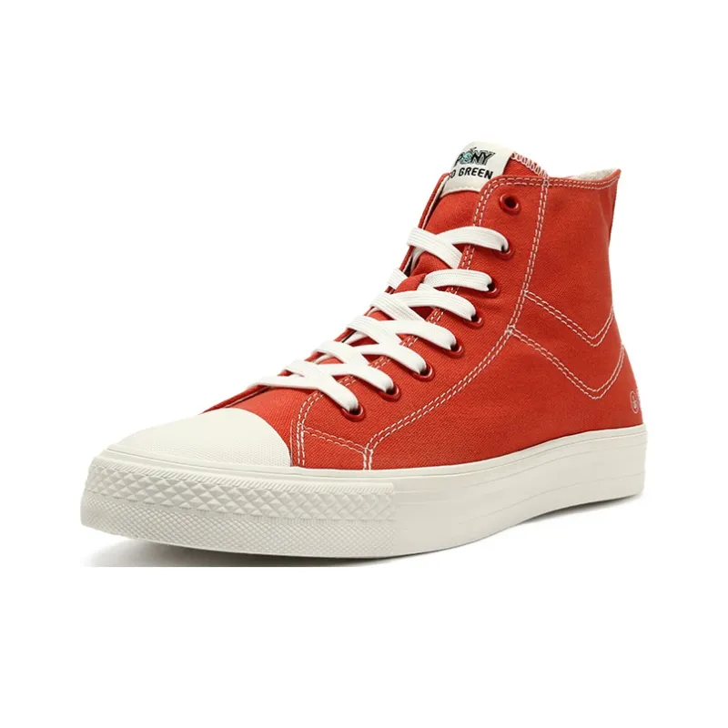 PONY Slip Resistant And Abrasion Resistant Coverage High Top Canvas Shoes Unisex Orange Red-1
