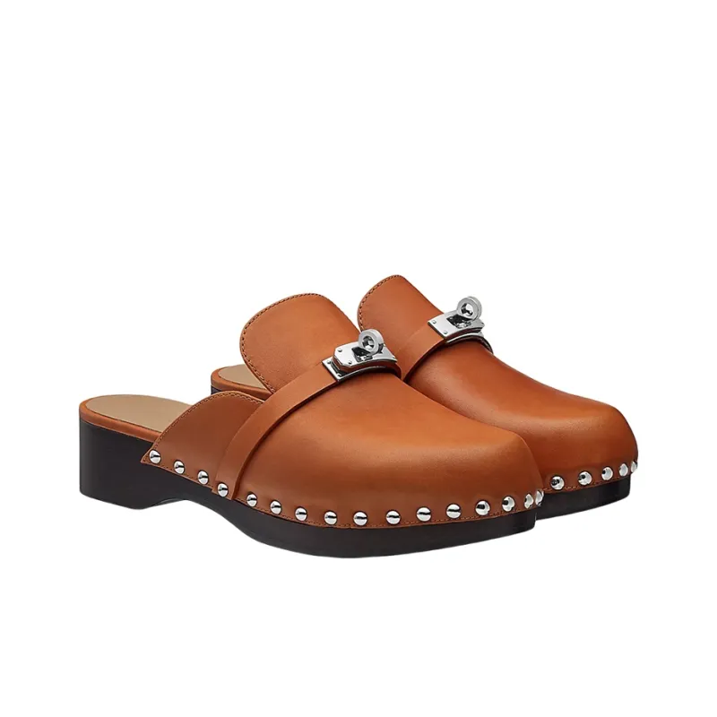 HERMES Carlotta Quiet Closed Toe Slippers Women's Brown-2