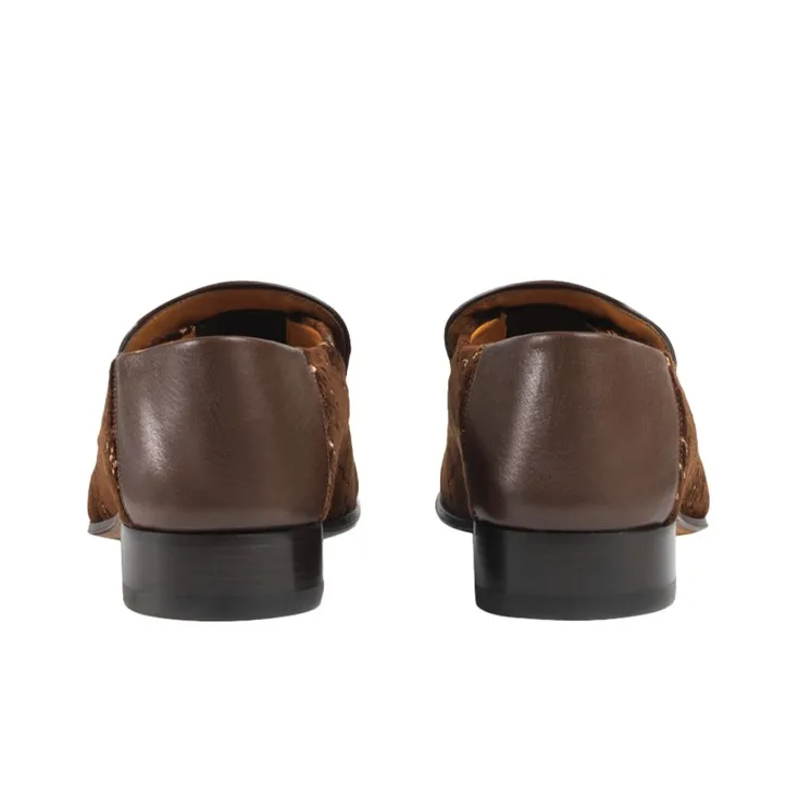 GUCCI Jordaan Horsebit Gg Velvet Loafer Brown-4