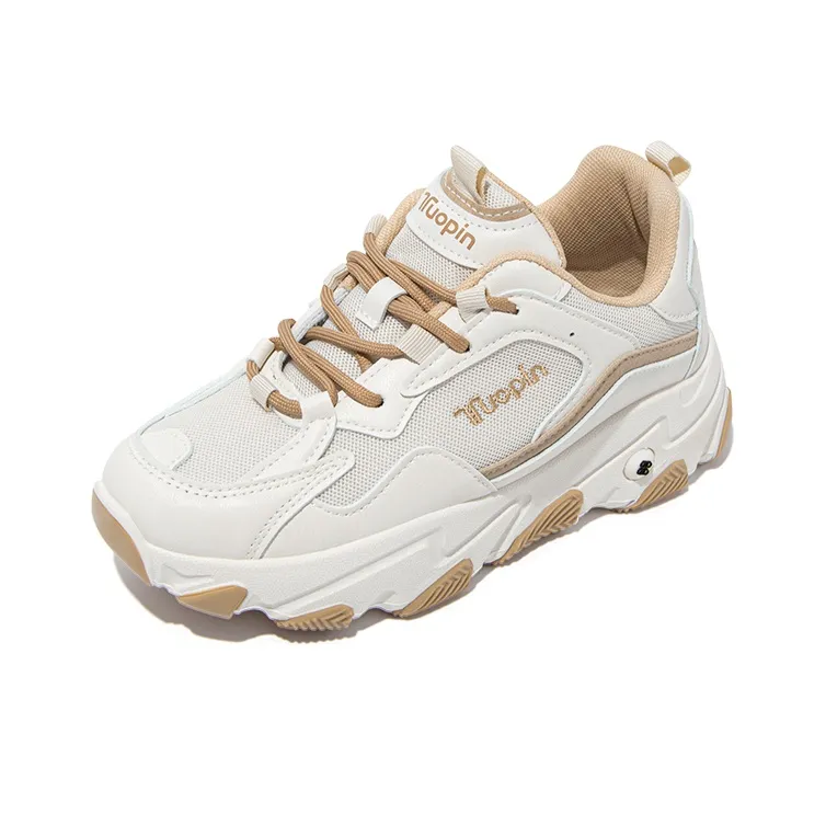 TUOPIN Abrasion Resistant, Lightweight, And Breathable Low Top Chunky Sneakers Women's Beige Brown-1