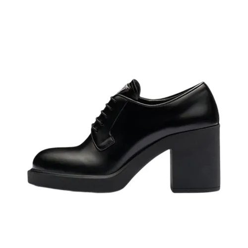 PRADA Lace Up 85mm Heels Black Brushed Leather