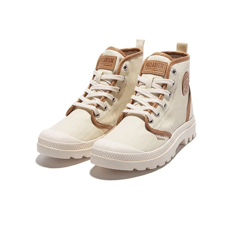 Palladium Pampa HiProvence Wear Resistant High Top Canvas Shoes Unisex Smoke White Brown-1