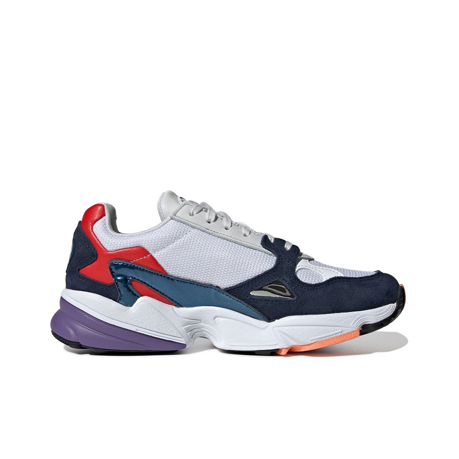 adidas originals falcon sneakers in white and navy