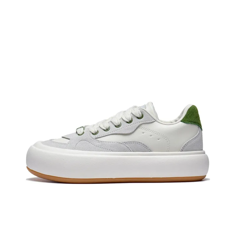 LiNing Puff Platform Anti Slip Wear Resistant Low Top Casual Shoes Women's Gray White Green-0
