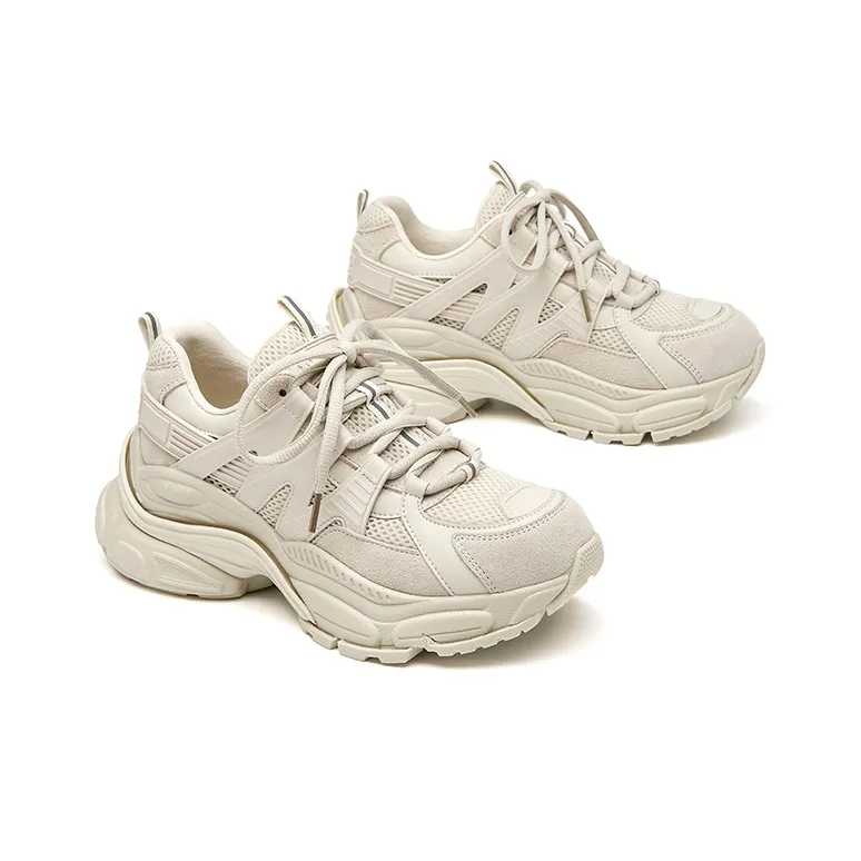 Beau Today Cow Wool Coverage Height Increasing Breathability Low Top Chunky Sneakers 6cm Women's Ecru-2