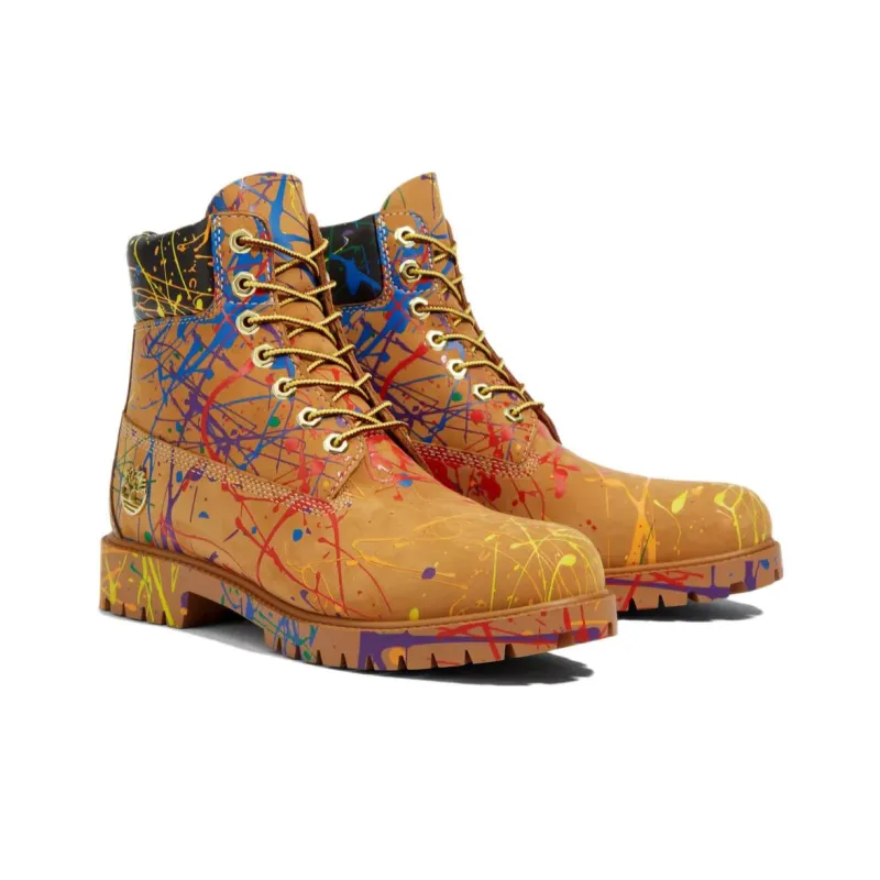 Timberland Heritage Collection Paint Splash 6 Warm And Wear Resistant Crew Outdoor Boots Yellow-2