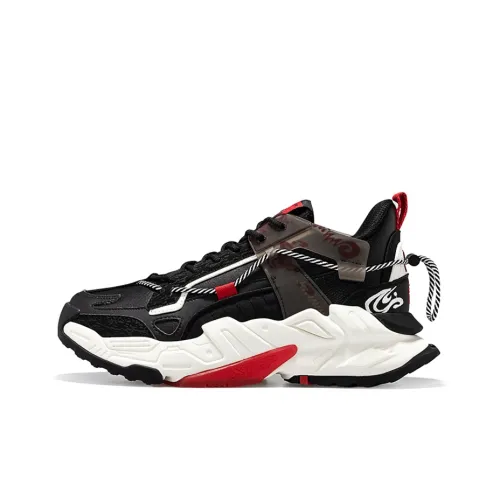 XTEP Sky Ride Collection Wear Resistant Slip Resistant Low Top Chunky Sneakers Men's Black White