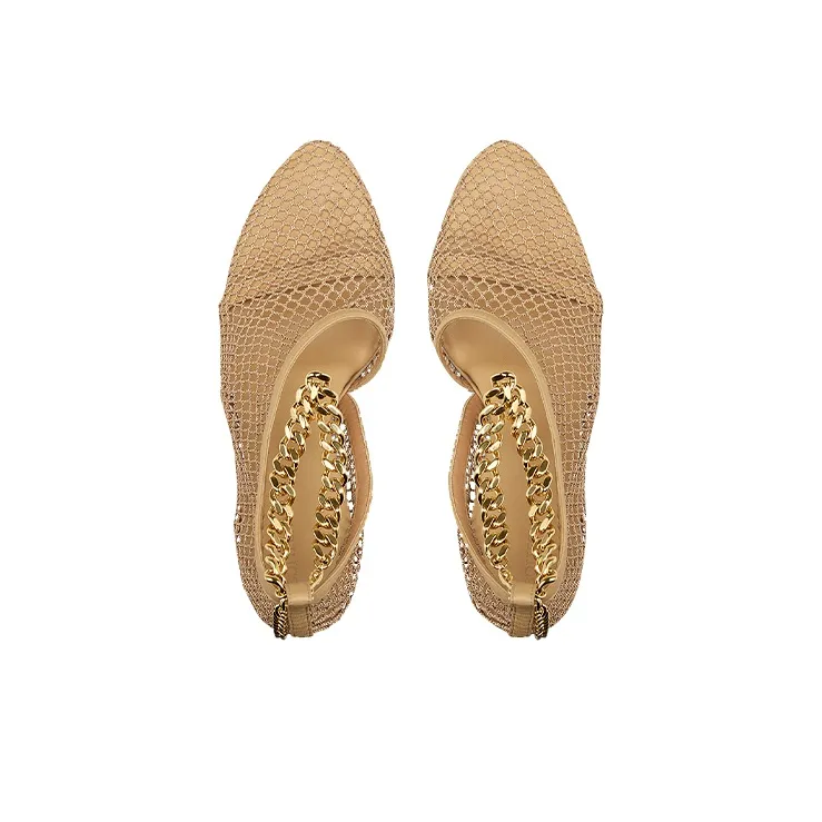 Bottega Veneta Chain Trimmed Mesh Sandals Beige Gold Women's-3