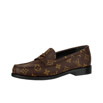 LOUIS VUITTON Monogram Leather Logo Loafers 'Brown' Women's