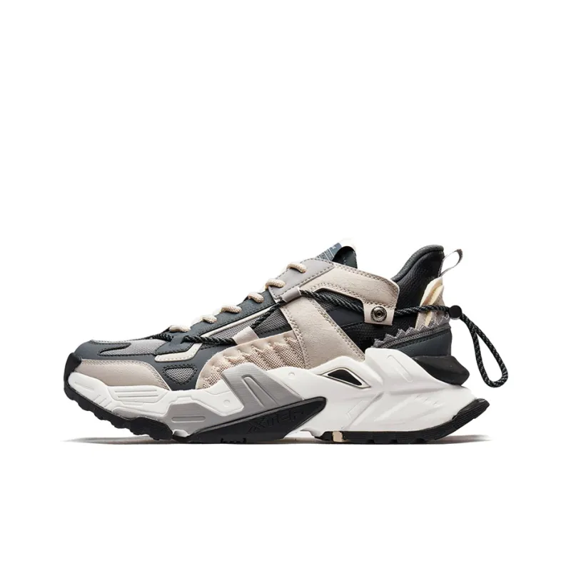 XTEP Mecha Series Cushioned Slip Resistant Low Top Chunky Sneakers Gray Black-0