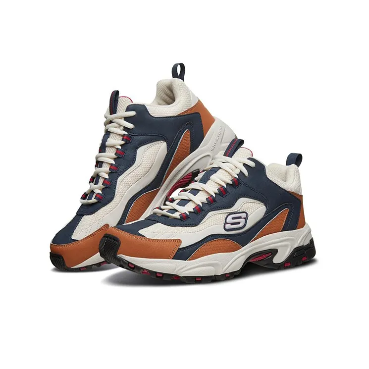 Skechers Stamina Cushioning Anti-Slip Wear-Resistant Breathability Low-Top Chunky Sneakers Men's Blue White Orange-2