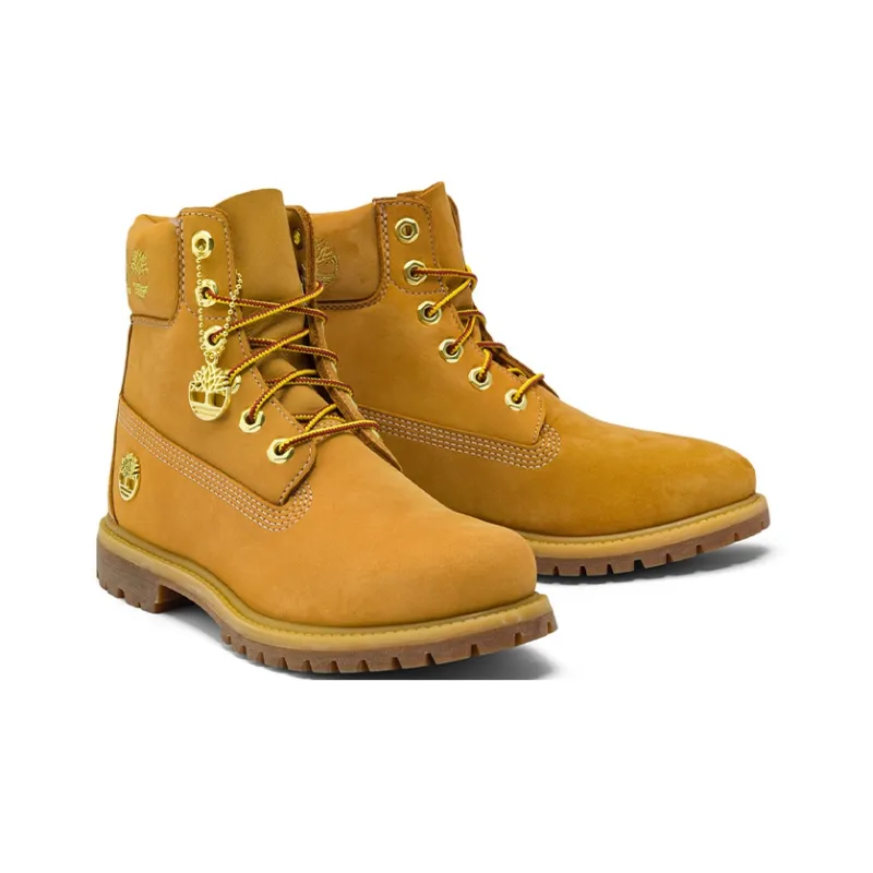 Timberland 6 Inch Premium Waterproof Boots 'Wheat Nubuck With Gold Logo' Women's-3