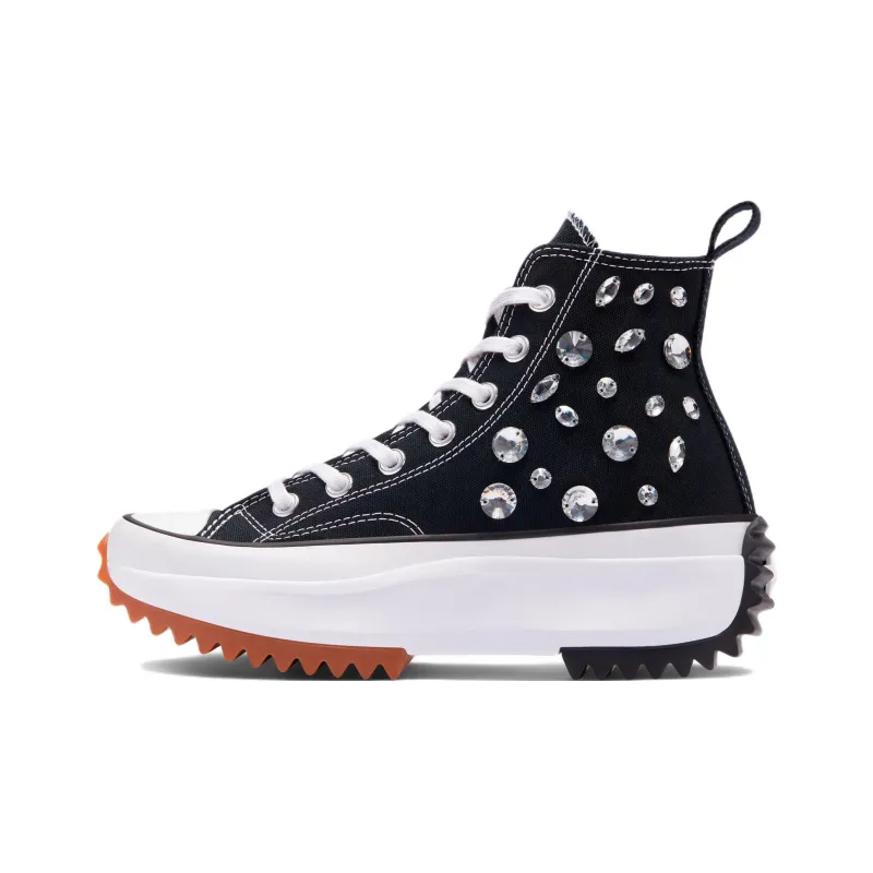 Converse Run Star Hike Platform Gems Durable Breathable High Top Canvas Shoes Unisex Black-0
