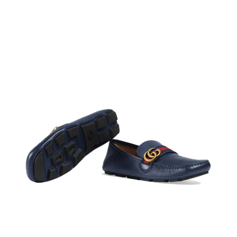 GUCCI Horsebit Double G Loafers Men's Blue-6