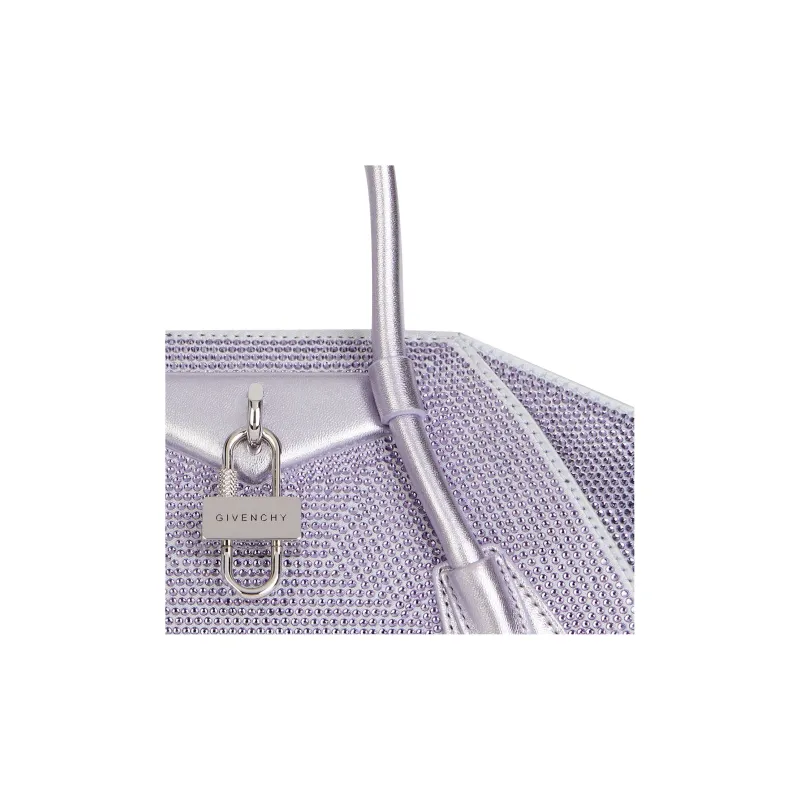 GIVENCHY Antigona Rhinestone Satin Shoulder Bag Crossbody Bag Handbag Mini Women's Purple-5