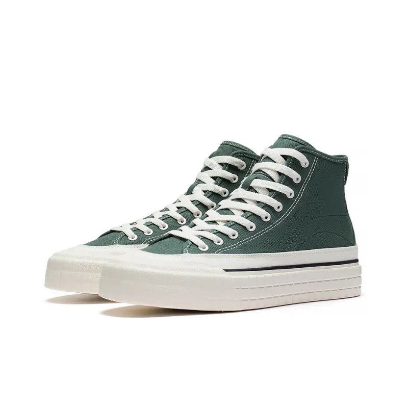 LiNing Anti Slip Wear Resistant High Top Canvas Shoes Men's Green-2