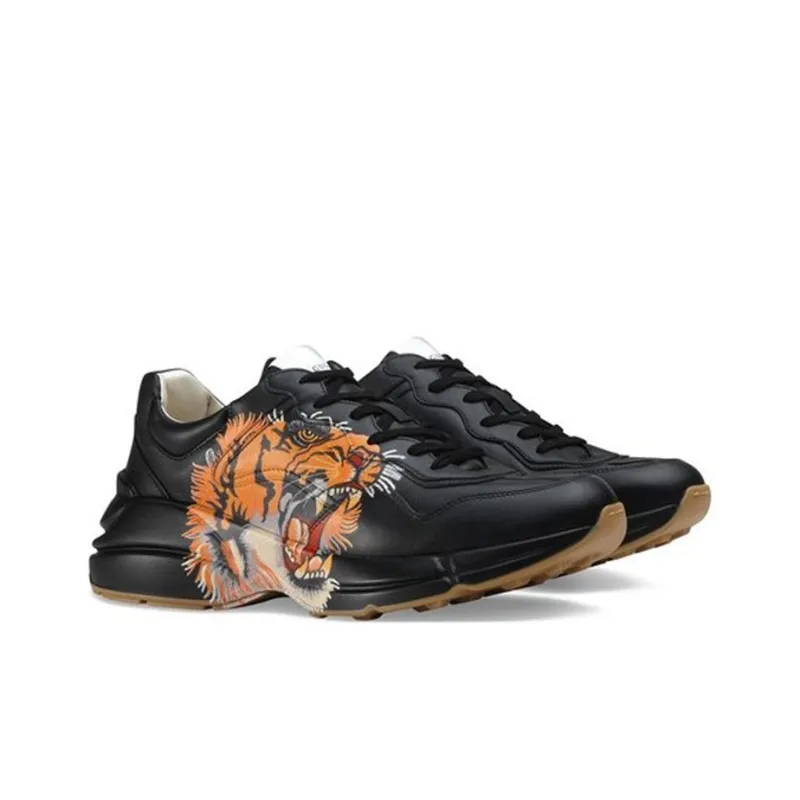 GUCCI Rhyton Tiger Print Leather Sneakers-2
