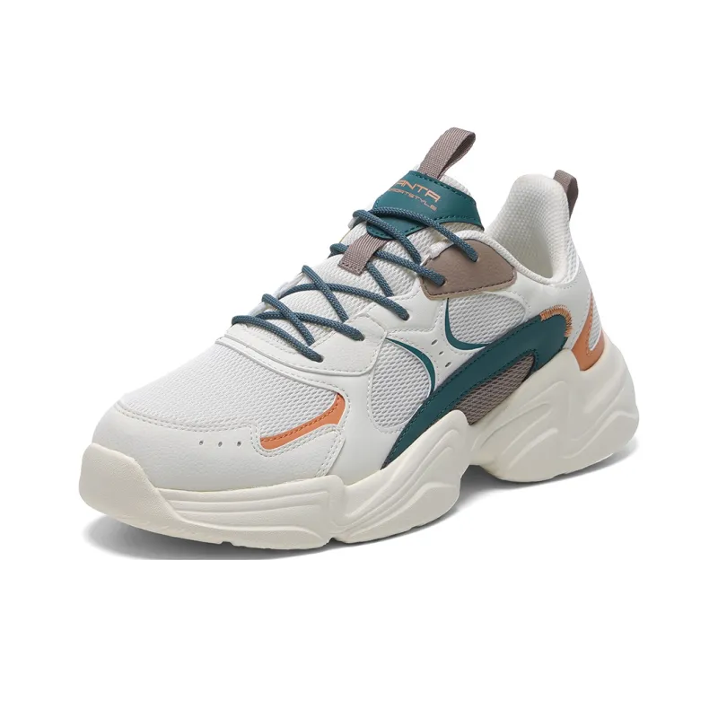Anta Life Collection Anti Slip Wear Resistant Low Top Chunky Sneakers Men's Beige White Green-2