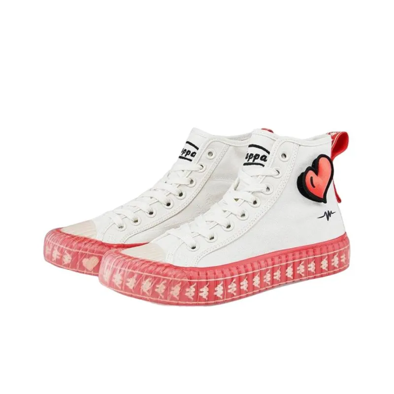 Kappa Slip Resistant Height Increasing High Top Canvas Shoes Unisex Heron Feather White-2
