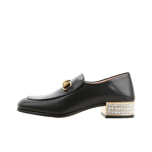 GUCCI Horsebit Leather Loafers With Crystals