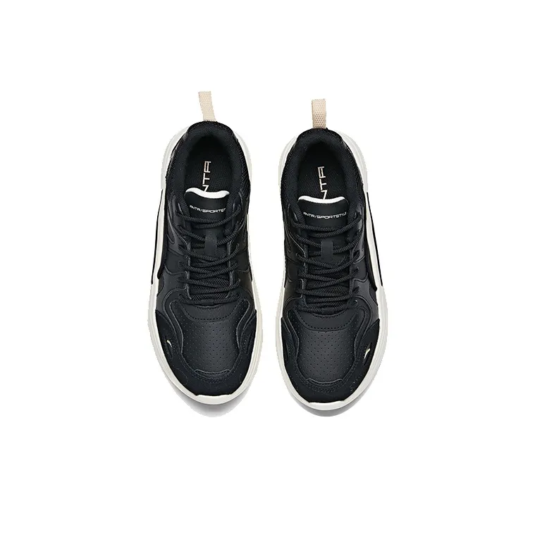 ANTA Chunky Sneakers Women's Low Top Black/Ivory White-2