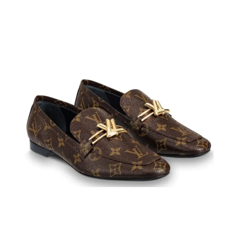 LOUIS VUITTON Upper Case Flat Shoes Women's Brown-3