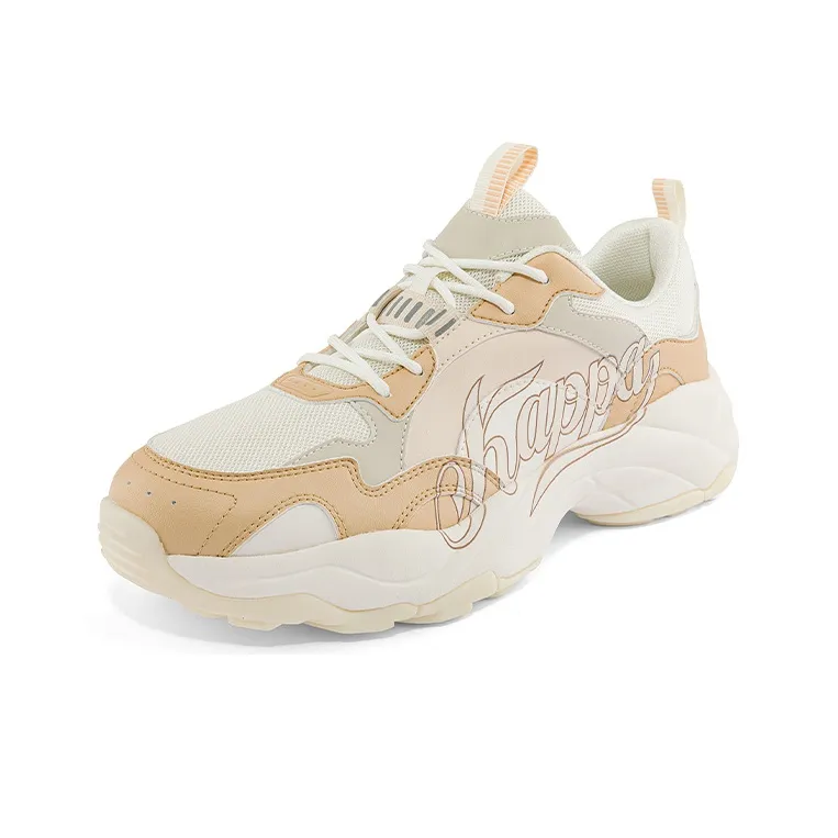 Kappa Wear Resistant Slip Resistant Low Top Chunky Sneakers Unisex White Light Yellow Umber-1
