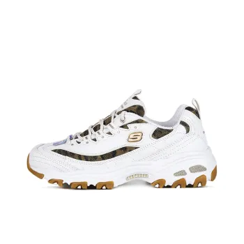 Skechers D'Lites Quick Leopard Cushioned Slip Resistant Mid Top Chunky Sneakers Women's White