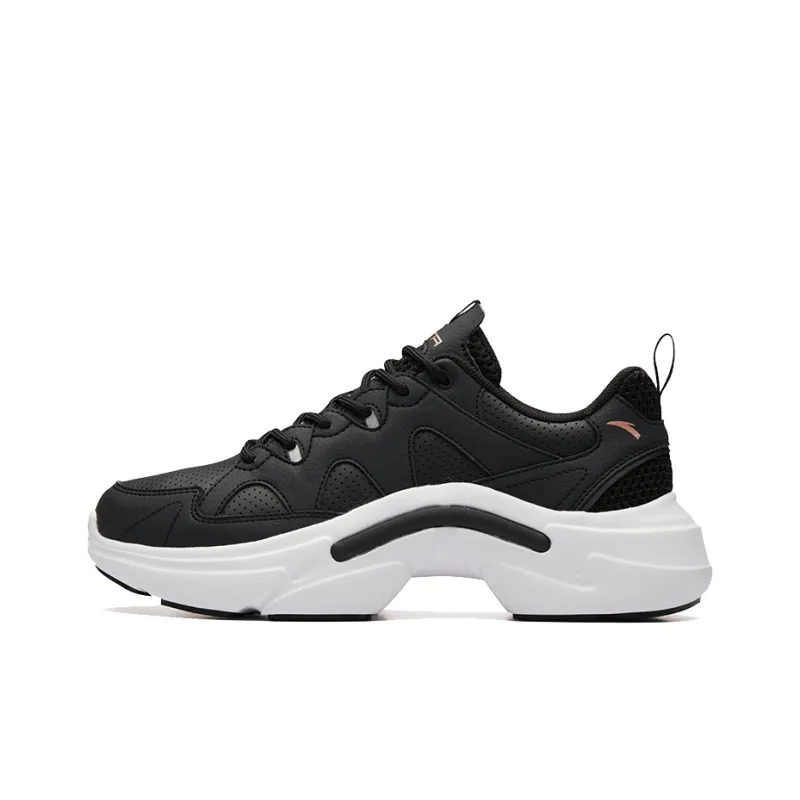 Anta Cushioning Anti-Slip And Wear-Resistant Coverage Support Low-Top Chunky Sneakers Women's Black White-0