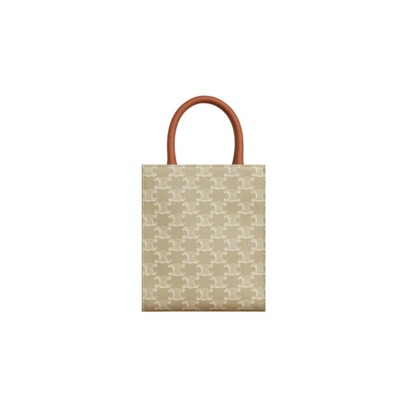 CELINE Cabas Cow Leather Binding Tote Bag, Shopping Bag, Shoulder Bag, Crossbody Bag, Handbag Mini Men's Beige Brown-0