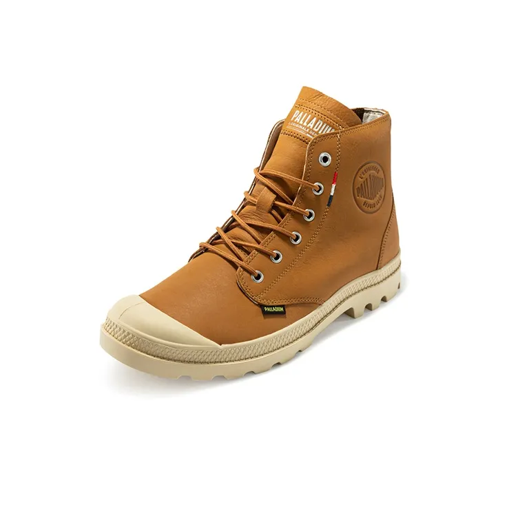 Palladium Pampa Hi Ul Leather II Breathable Wear-Resistant Slip-Resistant High-Top Canvas Shoes Unisex Almond-1
