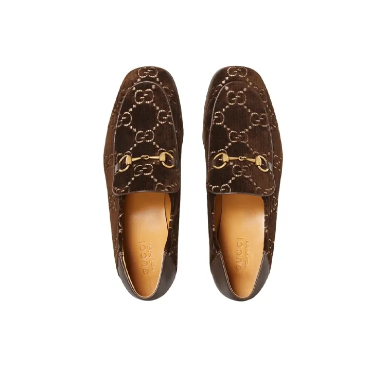 GUCCI Jordaan Horsebit Gg Velvet Loafer Brown-2