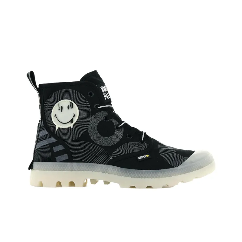 Palladium Pampa Smiley Gitd Slip Resistant, Abrasion Resistant, Breathable Coverage High Top Canvas Shoes Unisex Black-1