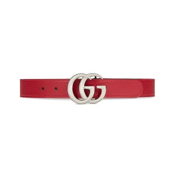GUCCI Double G Decoration Plate Buckle Leather Belts Kids' Red Width: 2.5CM