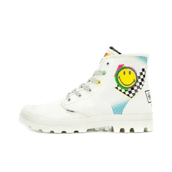 Smiley X Palladium Pampa Canvas Shoes Unisex High Top Star White